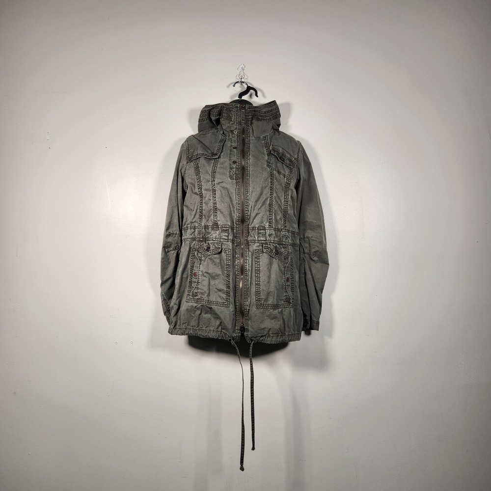 KUT FROM THE KLOTH Utility Jacket Womens M Olive Green Hooded Field Coat Parka‎